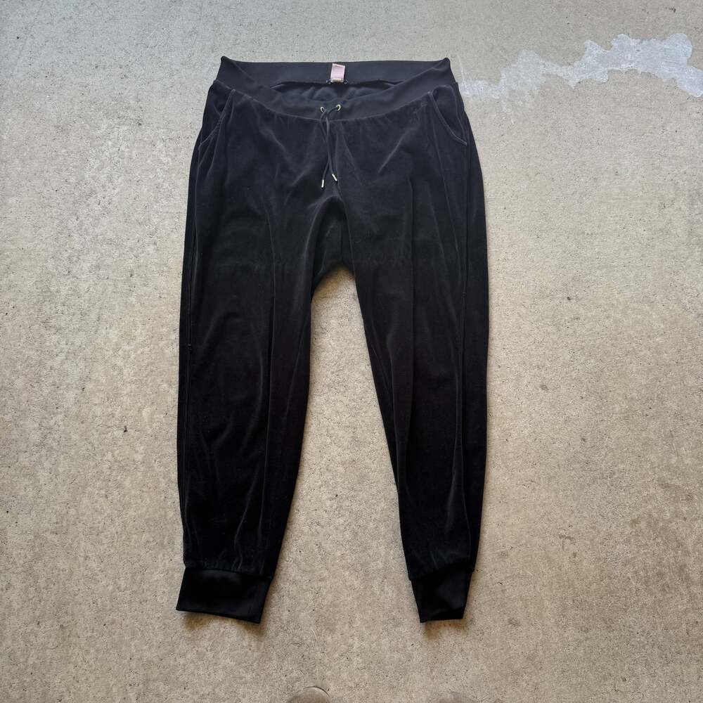 Women's Vintage Y2k Juicy Couture Black Velour Track Jogger Sweats Sweatpants XL